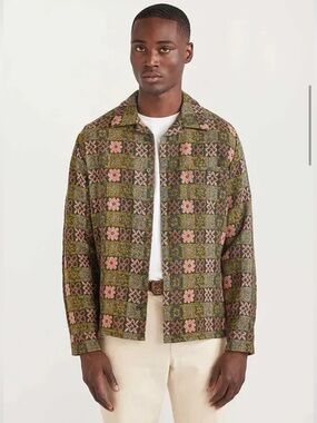 PERCIVAL Ashdown Wildflower Wool Shirt — GREEN MULTI Size XXL
